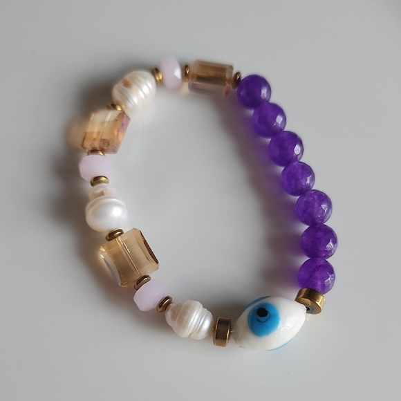 Chic Purple and Gold Beaded Bracelet - Picture 1 of 4